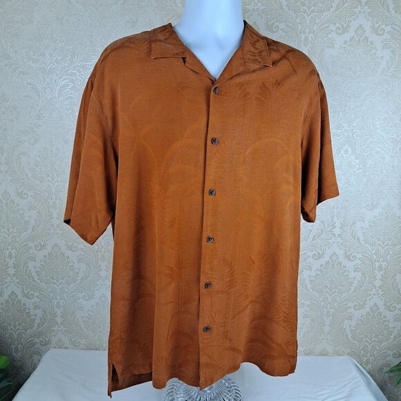 Tommy Bahama Size Large 100% Silk Rust Color Button Front Short Sleeve Shirt - Picture 1 of 13
